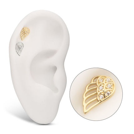 Invictus 14Kt Gold Threadless Angel Wing with Pave Gem Top (Right Ear)