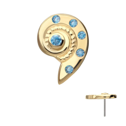 Invictus 14Kt Yellow Gold Threadless Aqua CZ Gem Snaill Top
