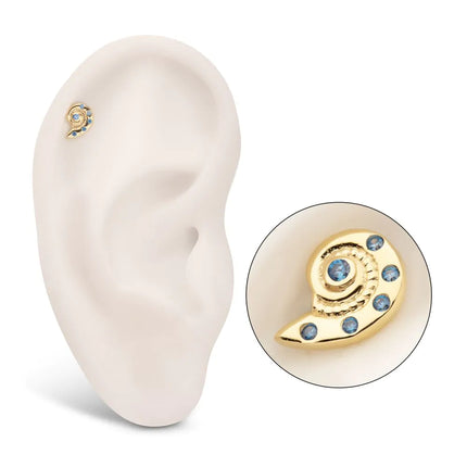 Invictus 14Kt Yellow Gold Threadless Aqua CZ Gem Snaill Top