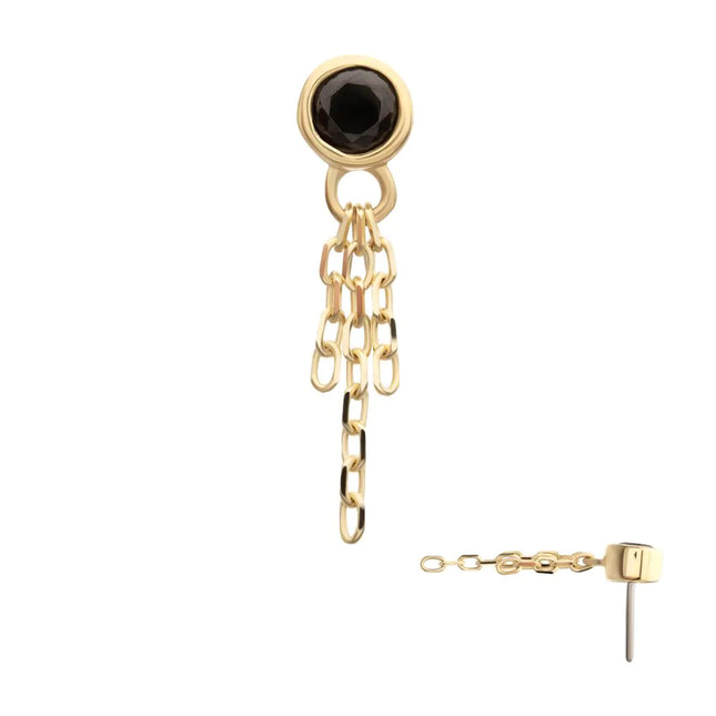 Invictus 14Kt Yellow Gold Threadless Bezel Set Gem Top with Triple Chain Dangle