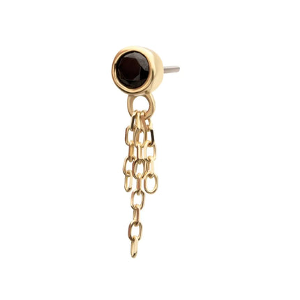 Invictus 14Kt Yellow Gold Threadless Bezel Set Gem Top with Triple Chain Dangle