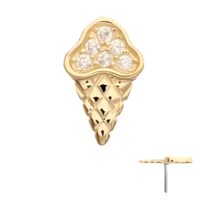 Invictus 14Kt Yellow Gold Threadless 6 Pave Set Gem Ice Cream Top