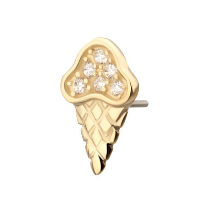 Invictus 14Kt Yellow Gold Threadless 6 Pave Set Gem Ice Cream Top