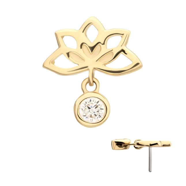 Invictus 14Kt Yellow Gold Threadless Lotus Flower Top with Bezel Gem Dangle