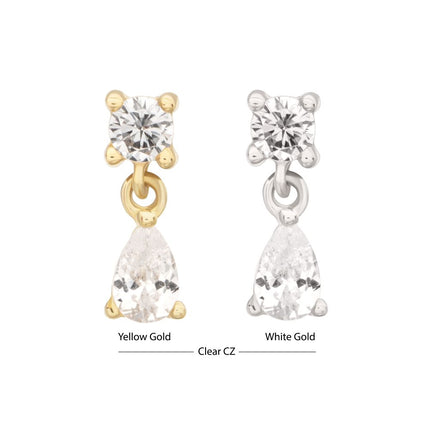 Invictus 14Kt Gold Threadless Prong Set Round Gem Top with Teardrop Dangle