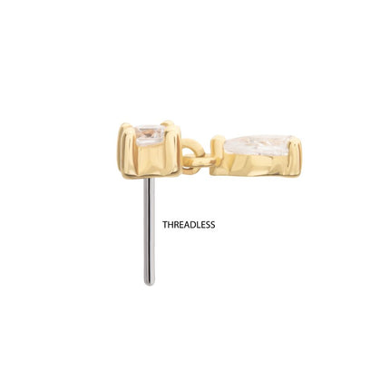 Invictus 14Kt Gold Threadless Prong Set Round Gem Top with Teardrop Dangle