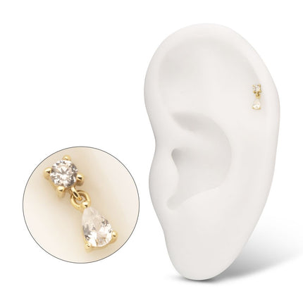 Invictus 14Kt Gold Threadless Prong Set Round Gem Top with Teardrop Dangle
