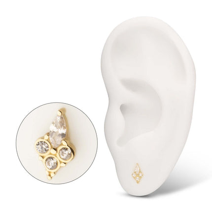 Invictus 14Kt Gold Threadless Prong Set Marquise & Triple Round Gem Top