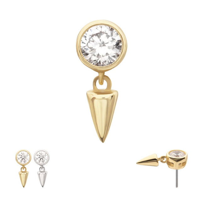 Invictus 14Kt Gold Threadless Bezel Round Gem Top with Spike Dangle
