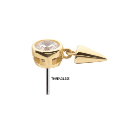 Invictus 14Kt Gold Threadless Bezel Round Gem Top with Spike Dangle