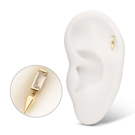 Invictus 14Kt Gold Threadless Bezel Baguette Gem Top with Spike Dangle