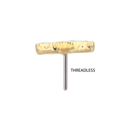 Invictus 14Kt Yellow Gold Threadless Milgrain Edge Teardrop CZ Gem 3-Petal Flower Top
