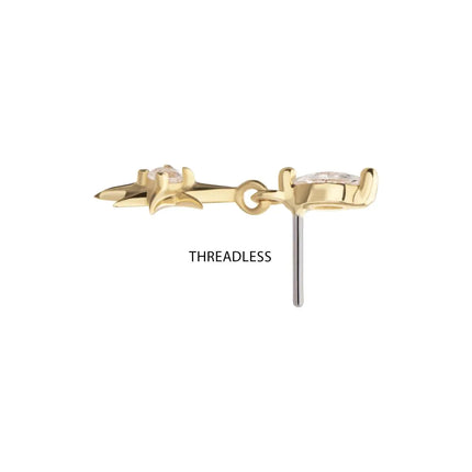 Invictus 14Kt Yellow Gold Marquise with Prong CZ Gem North Star Dangle Top