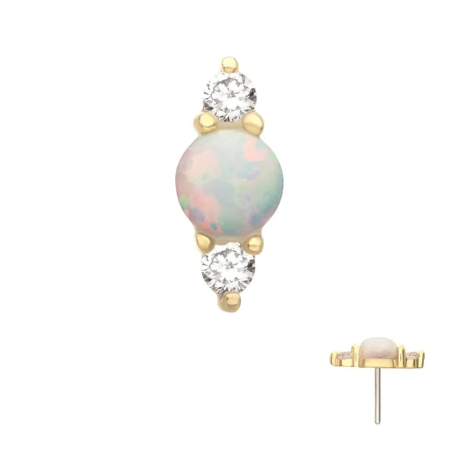 Invictus 14Kt Yellow Gold Threadless Prong Set White Opal & Clear CZ CZ Gem Cluster Top