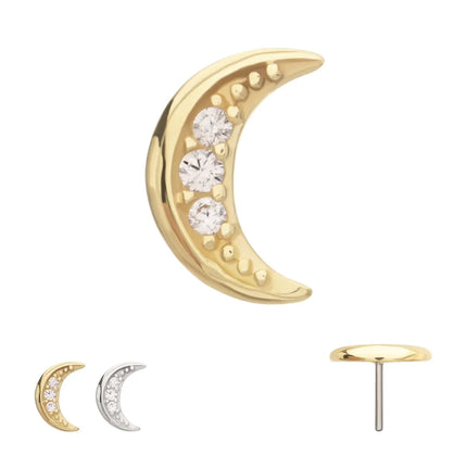 Invictus 14Kt Gold Threadless Pave CZ Gem Crescent Moon Top