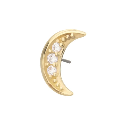 Invictus 14Kt Gold Threadless Pave CZ Gem Crescent Moon Top