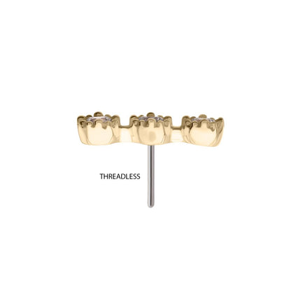 Invictus 14Kt Gold Threadless Milgrain Edge Triple Cluster Bezel CZ Gem Top