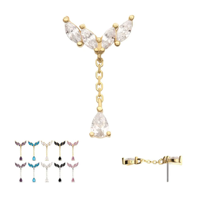 Invictus 14Kt Gold Threadless Quadruple Marquise Cluster Top with Teardrop CZ Gem Dangle
