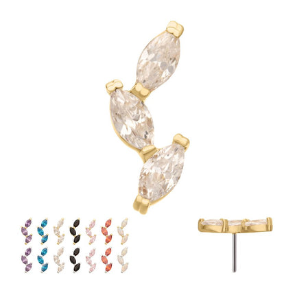 Invictus 14Kt Gold Threadless Vine Shape Top with 3-Tier Marquise Gem