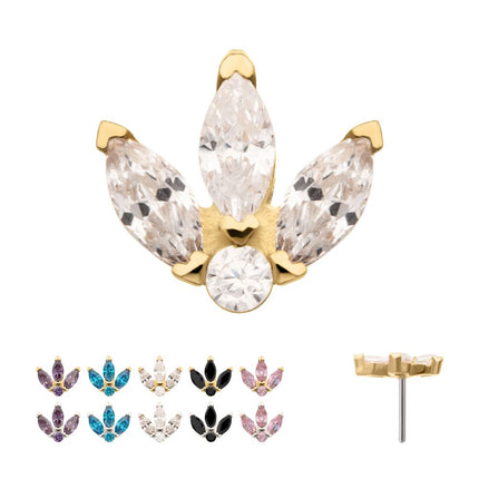Invictus 14Kt Gold Threadless Marquise Fan with Central Round CZ Gem Top