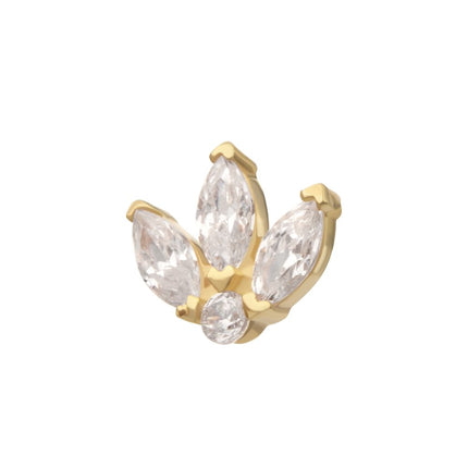 Invictus 14Kt Gold Threadless Marquise Fan with Central Round CZ Gem Top