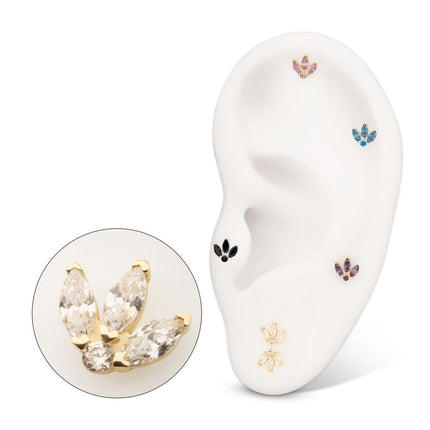 Invictus 14Kt Gold Threadless Marquise Fan with Central Round CZ Gem Top