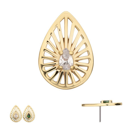 Invictus 14Kt Yellow Gold Threadless Prong Set Teardrop CZ Gem on a Radiant Teardrop Shape Top