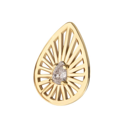 Invictus 14Kt Yellow Gold Threadless Prong Set Teardrop CZ Gem on a Radiant Teardrop Shape Top