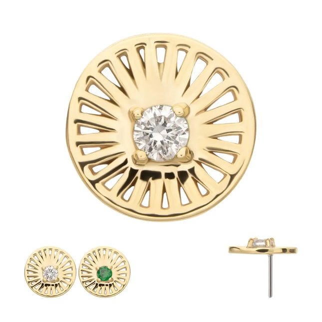 Invictus 14Kt Yellow Gold Threadless Prong Set Round CZ Gem on a Radiant Round Shape Top