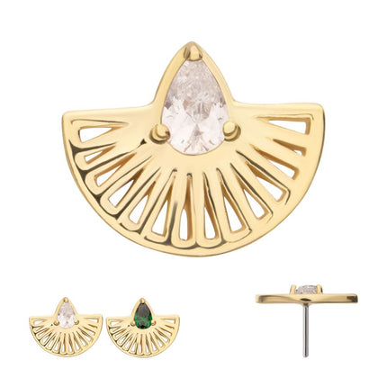 Invictus 14Kt Yellow Gold Threadless Prong Set Teardrop CZ Gem on a Radiant Fan Shape Top