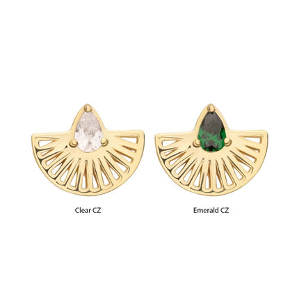 Invictus 14Kt Yellow Gold Threadless Prong Set Teardrop CZ Gem on a Radiant Fan Shape Top