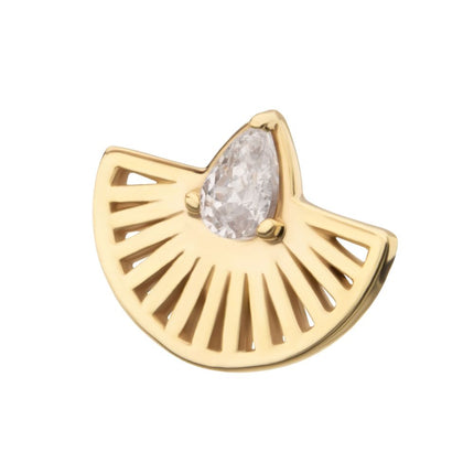 Invictus 14Kt Yellow Gold Threadless Prong Set Teardrop CZ Gem on a Radiant Fan Shape Top