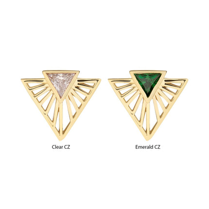Invictus 14Kt Yellow Gold Threadless Bezel Set Triangle CZ Gem on a Radiant Triangle Shape Top
