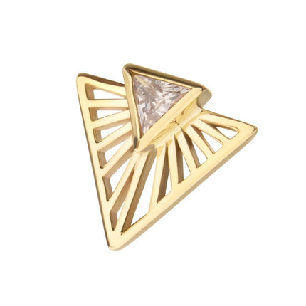 Invictus 14Kt Yellow Gold Threadless Bezel Set Triangle CZ Gem on a Radiant Triangle Shape Top