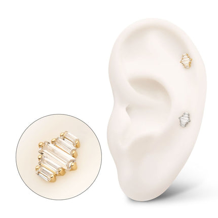 Invictus 14Kt Gold Threadless 3D Geometric Baguette Gem Top