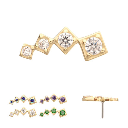 Invictus 14Kt Yellow Gold Threadless  4-Cluster Staggered Square Shape Top with Prong Set Gem