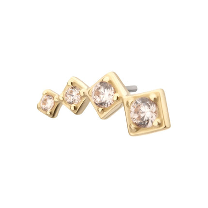 Invictus 14Kt Yellow Gold Threadless  4-Cluster Staggered Square Shape Top with Prong Set Gem