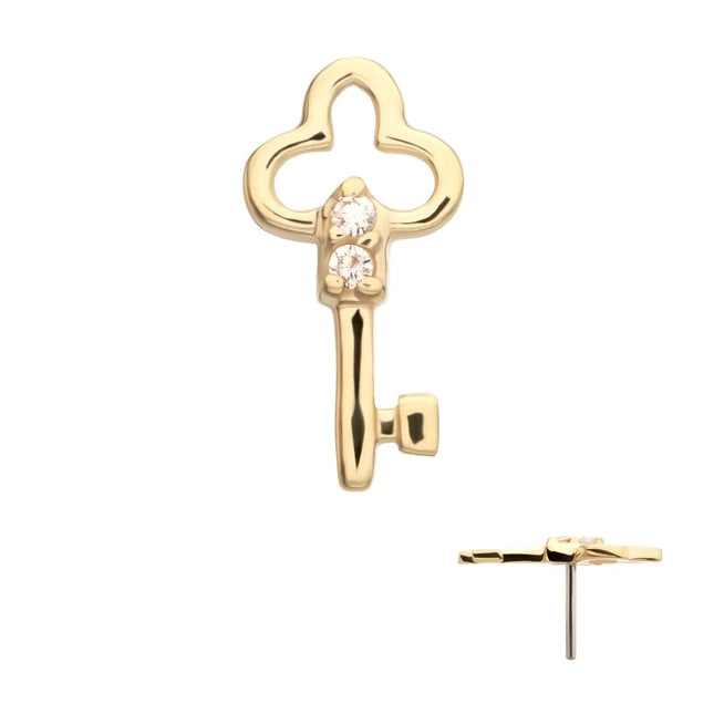 Invictus 14Kt Yellow Gold Threadless Precision-shaped Key Top with Prong Set CZ Gem