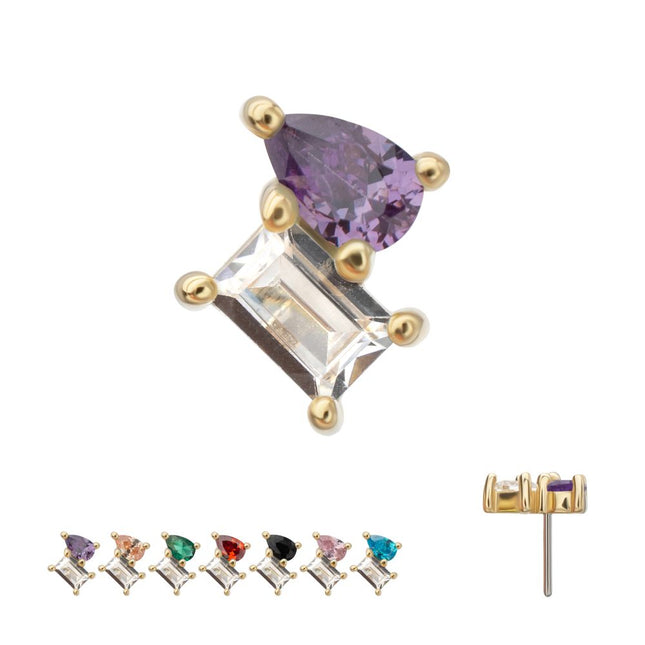 Invictus 14Kt Yellow Gold Threadless Baguette & Teardrop Prong Set Multi-Gem Top