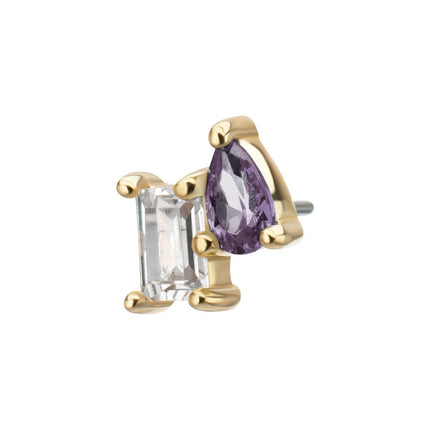 Invictus 14Kt Yellow Gold Threadless Baguette & Teardrop Prong Set Multi-Gem Top