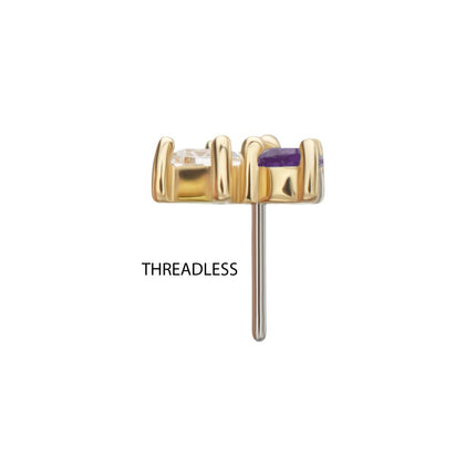 Invictus 14Kt Yellow Gold Threadless Baguette & Teardrop Prong Set Multi-Gem Top