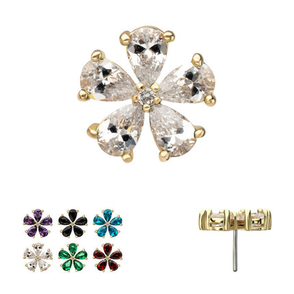 Invictus 14Kt Yellow Gold Threadless Low Profile Prong Set 5-Teardrop Gem "Radiant Bloom Flower" Top