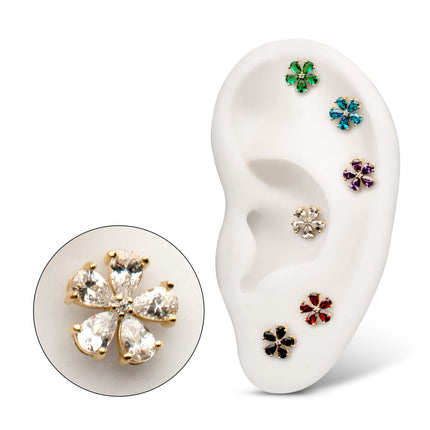 Invictus 14Kt Yellow Gold Threadless Low Profile Prong Set 5-Teardrop Gem "Radiant Bloom Flower" Top