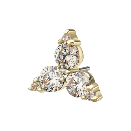 Invictus 14Kt Yellow Gold Threadless Low Profile "Trinity Gem" Top Crowned with 3-Prong Gem