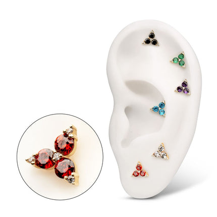 Invictus 14Kt Yellow Gold Threadless Low Profile "Trinity Gem" Top Crowned with 3-Prong Gem