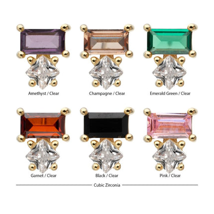 Invictus 14Kt Yellow Gold Threadless Baguette & Square Prong Set Multi-Gem Top