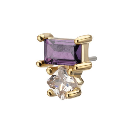 Invictus 14Kt Yellow Gold Threadless Baguette & Square Prong Set Multi-Gem Top