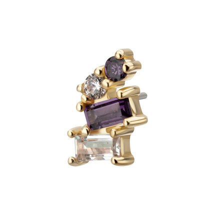 Invictus 14Kt Yellow Gold Threadless 4-Staggered Baguette Cluster Prong Set Multi-Gem Top