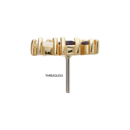 Invictus 14Kt Yellow Gold Threadless 4-Staggered Baguette Cluster Prong Set Multi-Gem Top