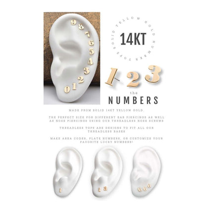 Invictus 14Kt Yellow Gold Threadless Number Tops